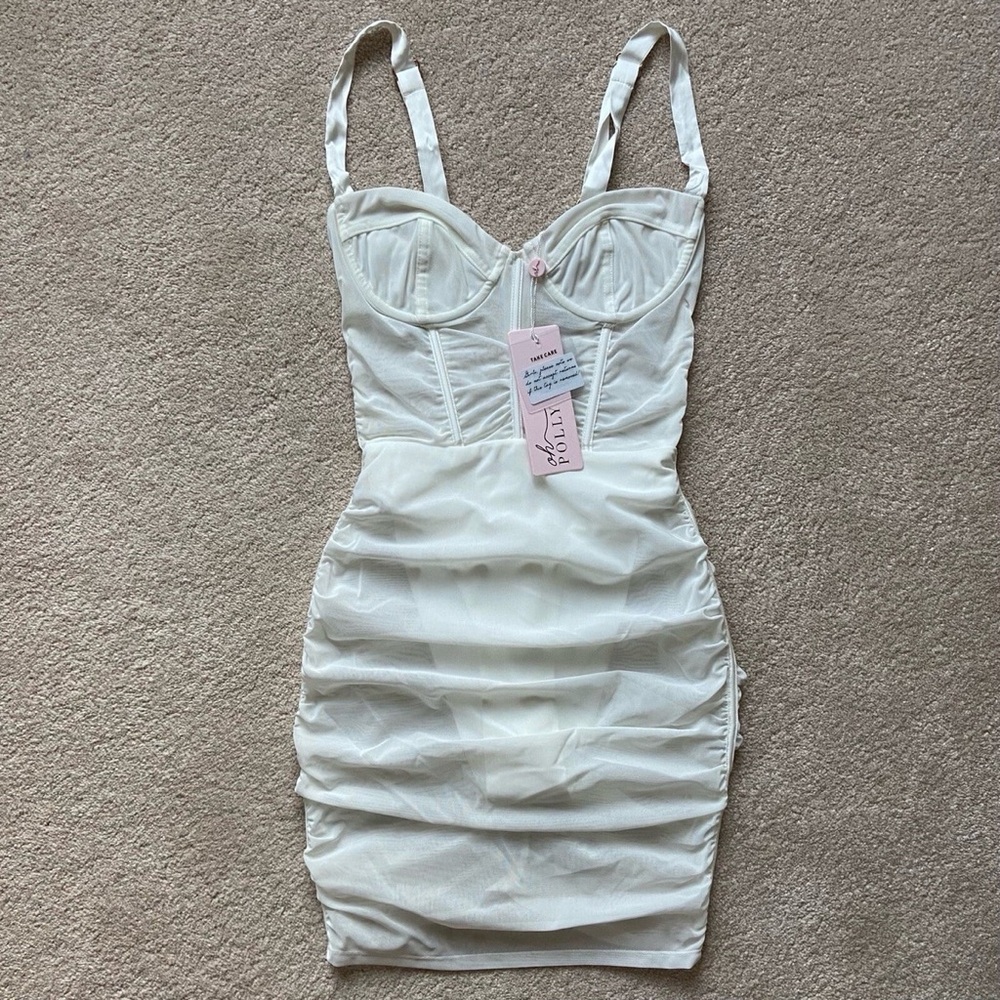 Oh Polly White Ruched Bodycon Dress